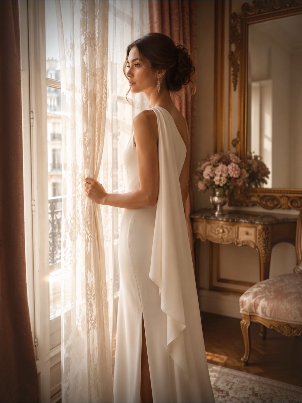 Ralph Lauren White One Shoulder Cape Maxi Dress Old Hollywood Glam NWT Size 6